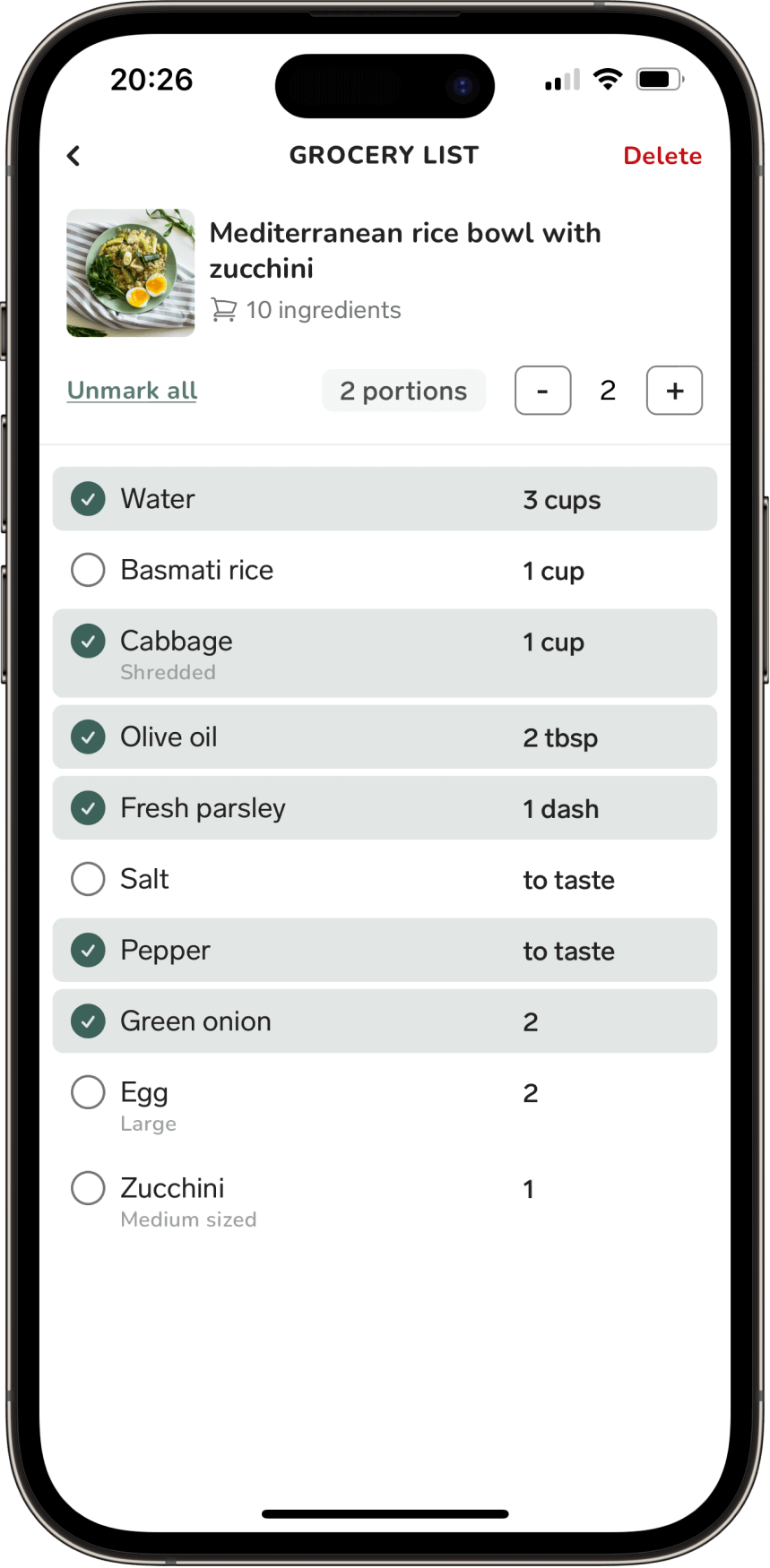 Grocery Lists & Changeable Portions